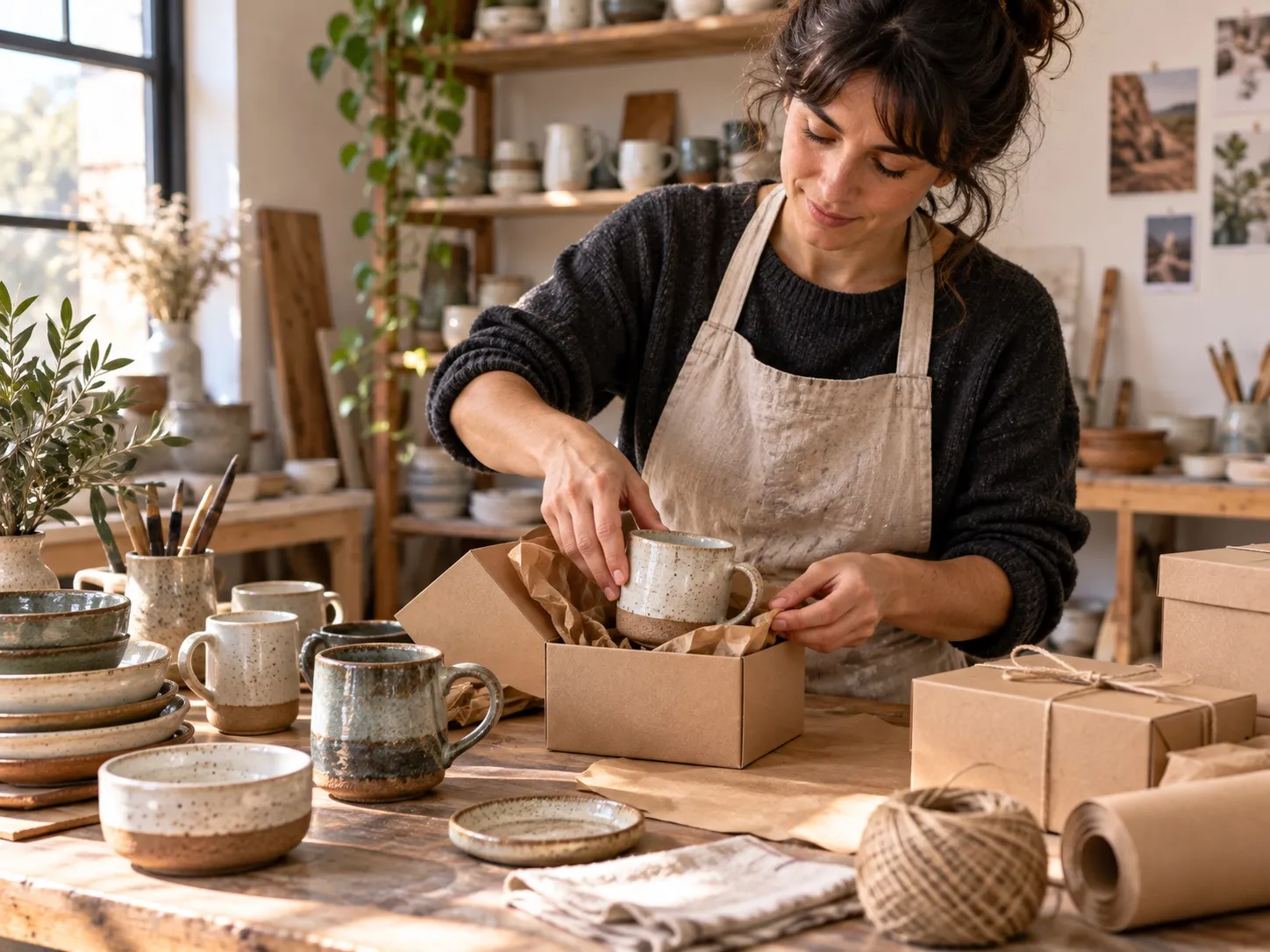 Artesana de cerámica preparando una pieza hecha a mano