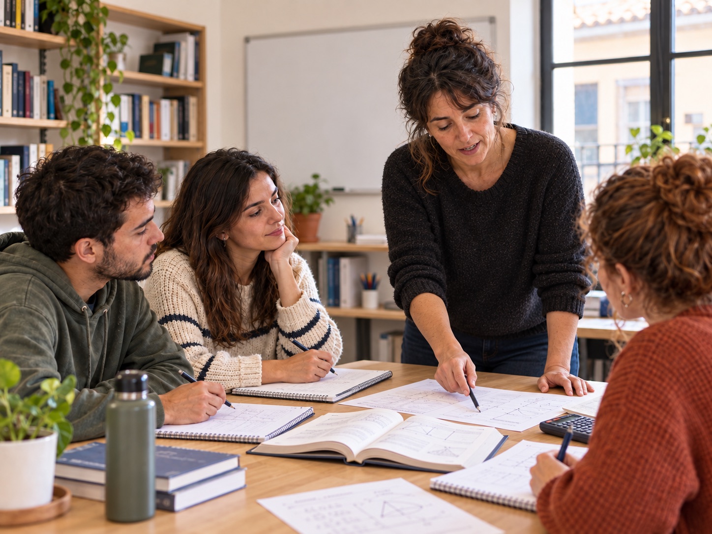 Docente trabajando con estudiantes en un centro educativo